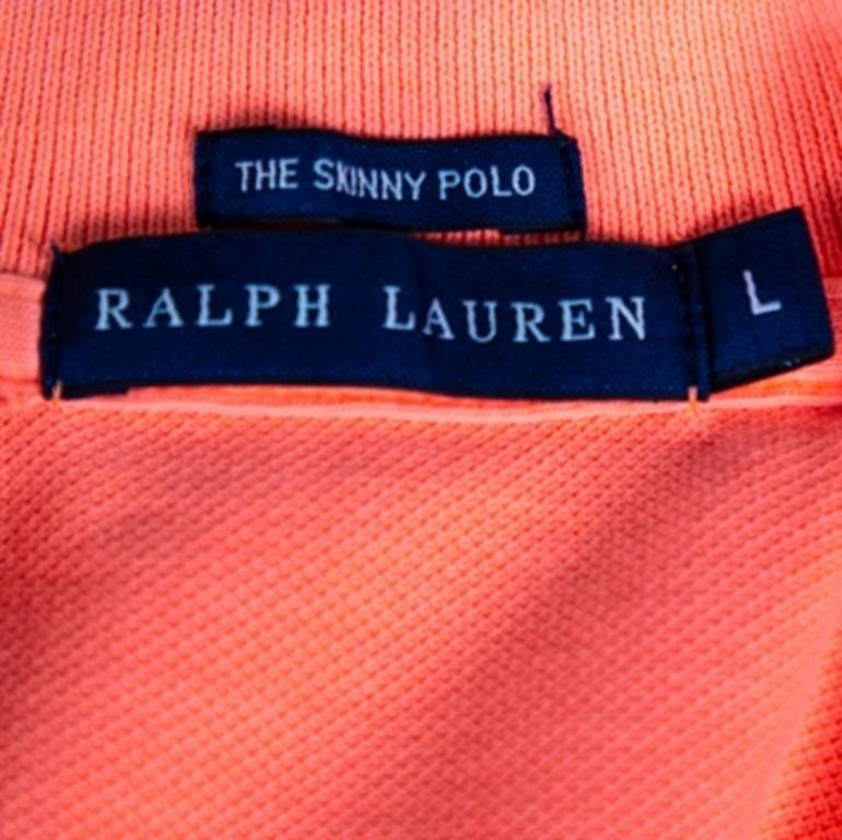 Ralph Lauren Neon Orange Cotton Pique Skinny Polo T-Shirt L For Sale 2