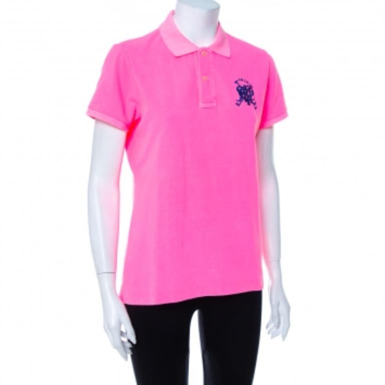 Polo Ralph Lauren Rosa Neon Cotone Piqué Skinny T-Shirt L In condizioni buone in vendita a Dubai, Al Qouz 2