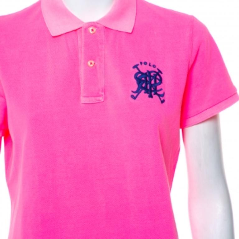 Donna Polo Ralph Lauren Rosa Neon Cotone Piqué Skinny T-Shirt L in vendita