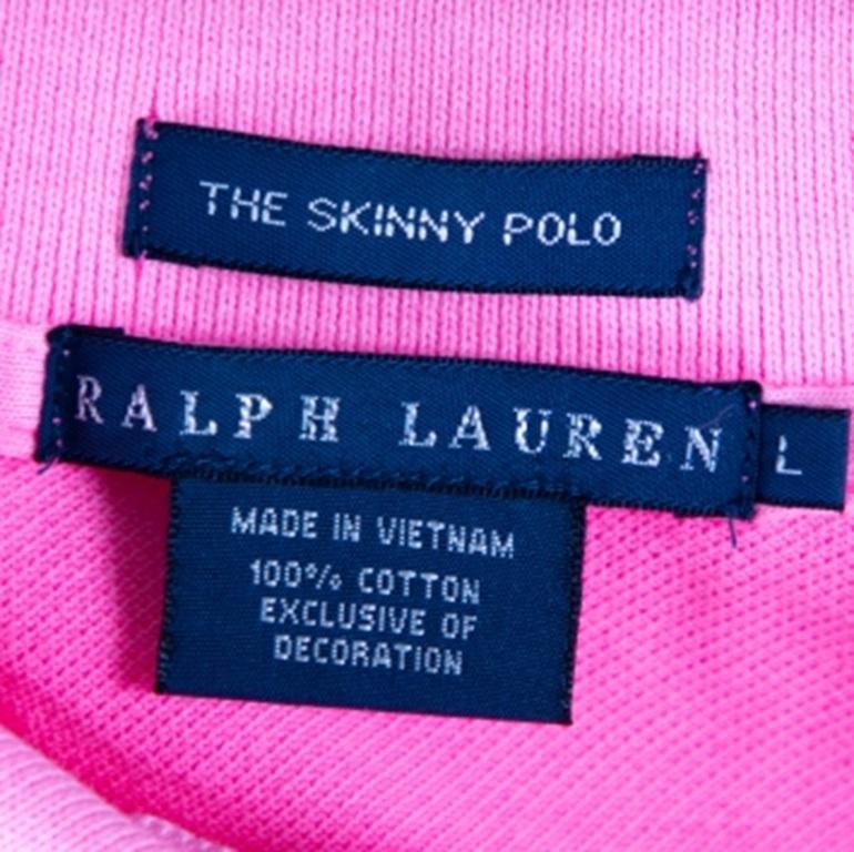 Polo Ralph Lauren Rosa Neon Cotone Piqué Skinny T-Shirt L in vendita 1