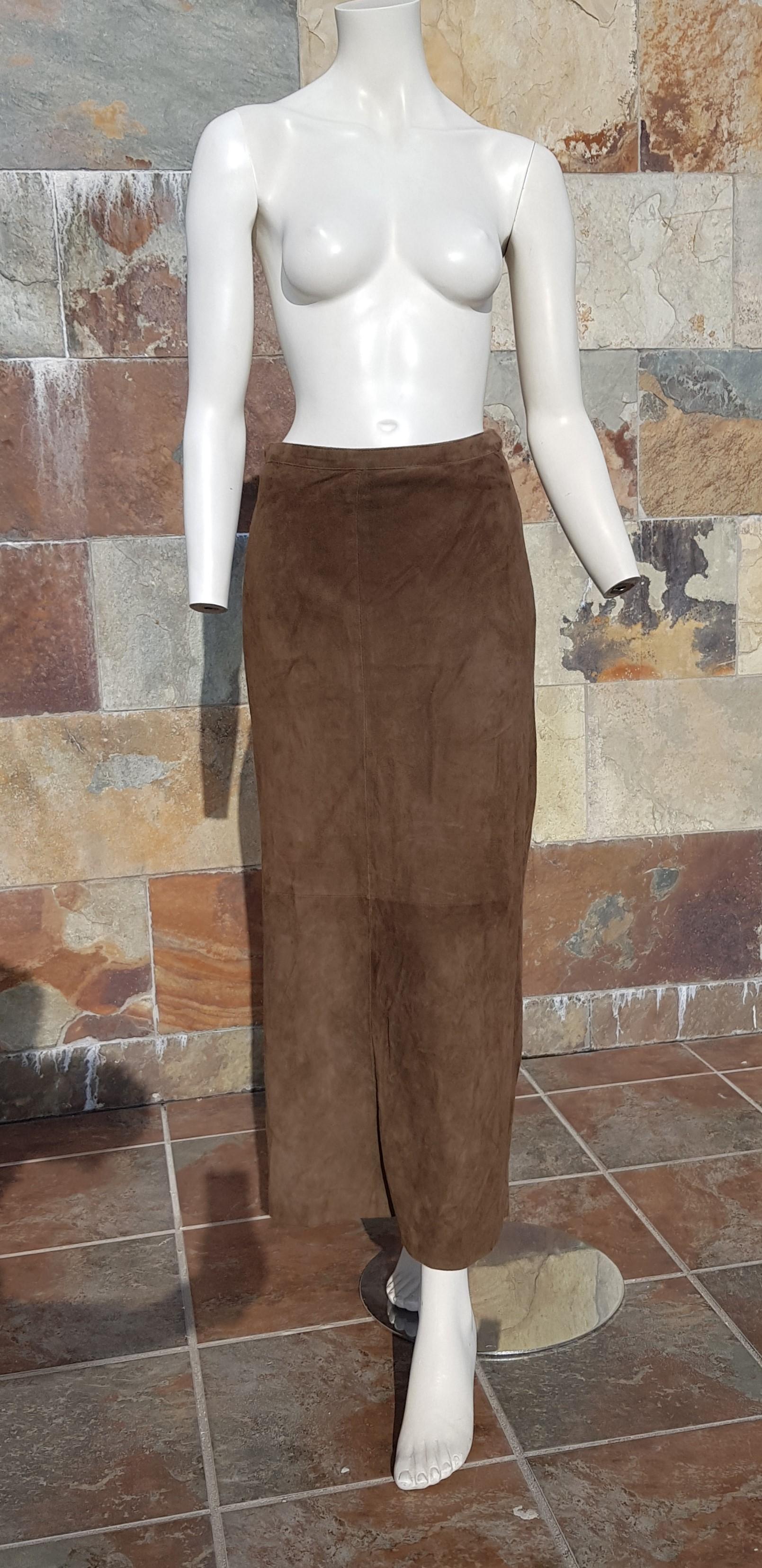 brown suede skirt with buttons