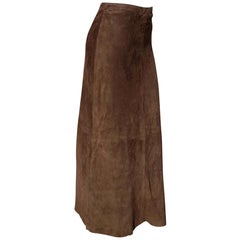 RALPH LAUREN " New" Brown Suede Silk Lined 1 button zip Long Skirt - Unworn