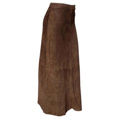 RALPH LAUREN " New" Brown Suede Silk Lined 1 button zip Long Skirt - Unworn