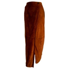 RALPH LAUREN "New" Brown Suede Silk Lined Long Skirt - Unworn