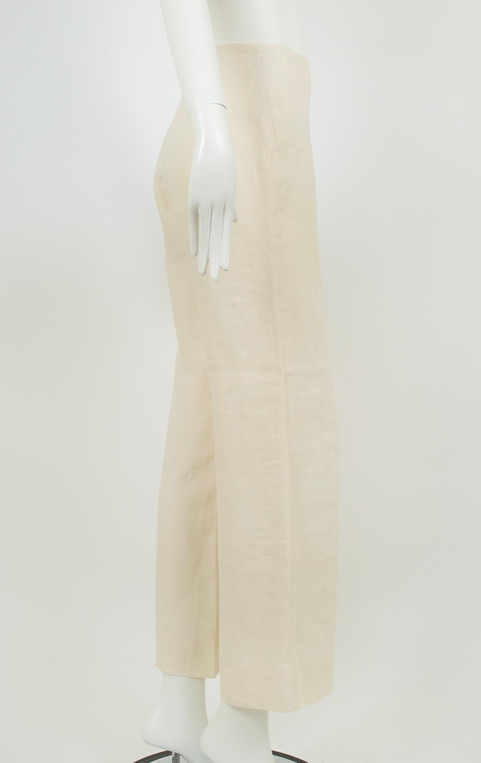 Beige Ralph Lauren Off-White Lined Linen Wide Leg Sailor Dress Pant – US 4/S, 2001 For Sale