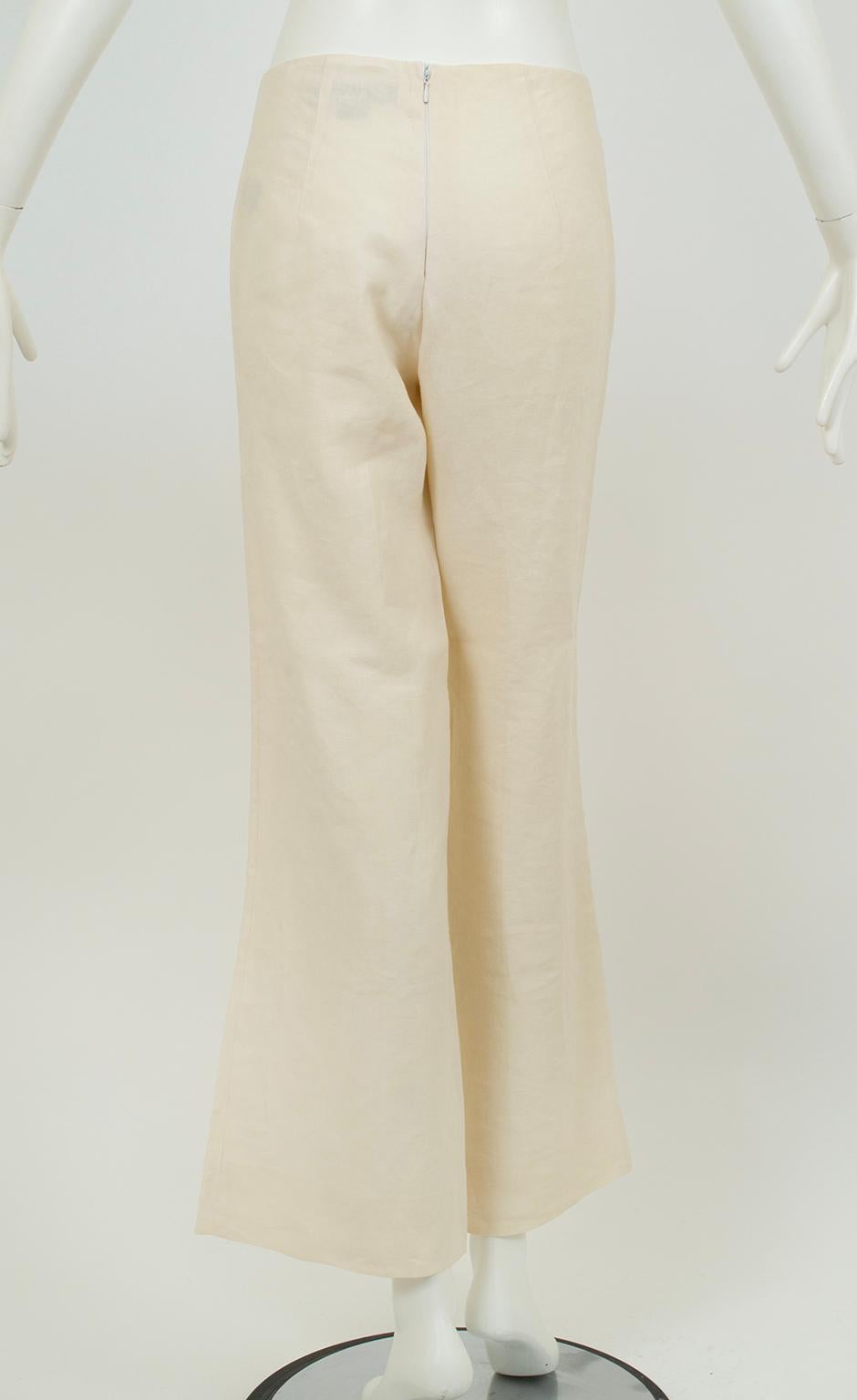 Ralph Lauren Off-White Lined Linen Wide Leg Sailor Dress Pant – US 4/S, 2001 In Excellent Condition For Sale In Tucson, AZ