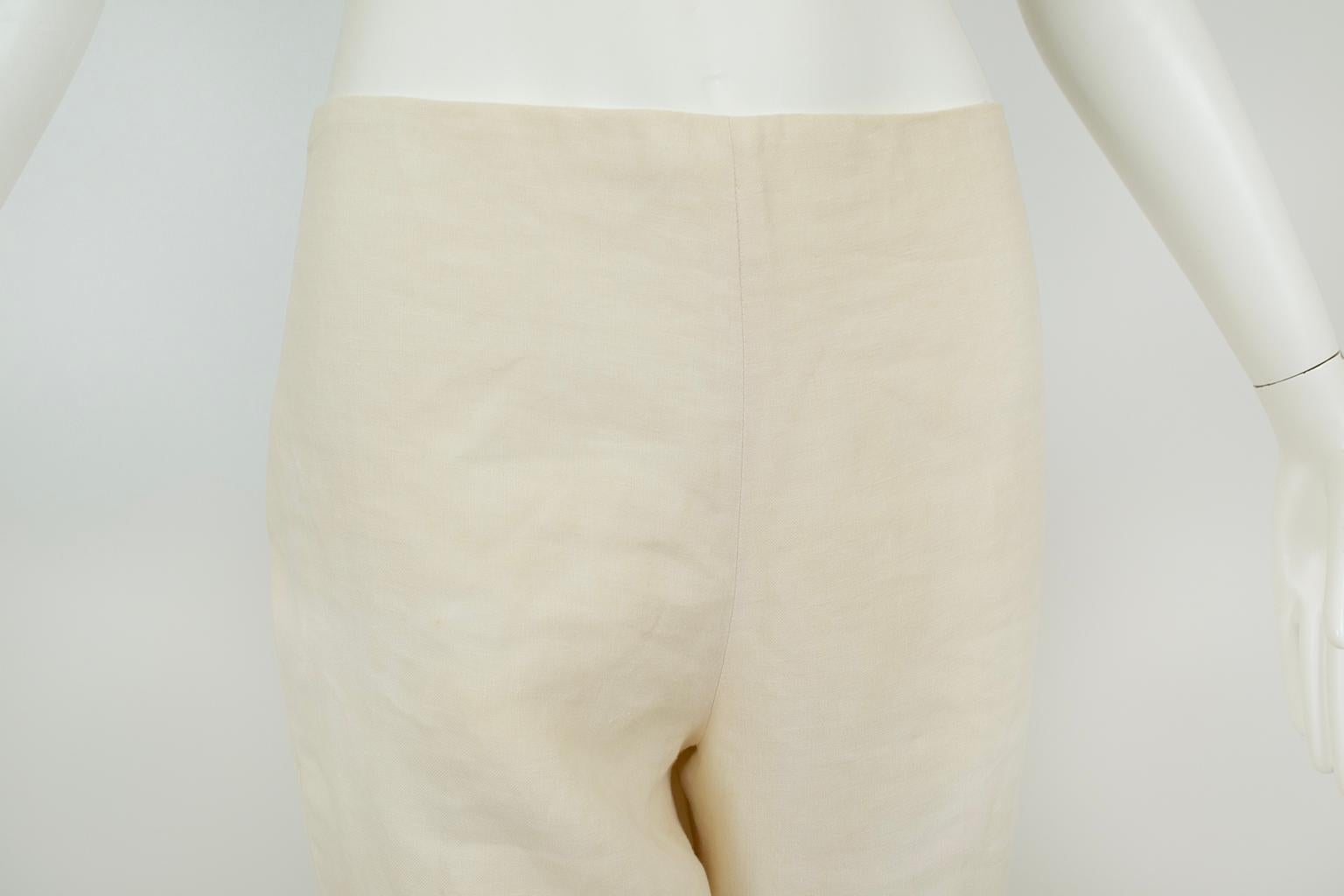 Women's Ralph Lauren Off-White Lined Linen Wide Leg Sailor Dress Pant – US 4/S, 2001 For Sale