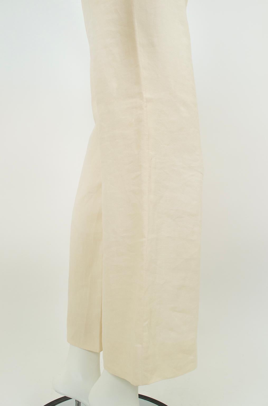 Ralph Lauren Off-White Lined Linen Wide Leg Sailor Dress Pant – US 4/S, 2001 For Sale 4