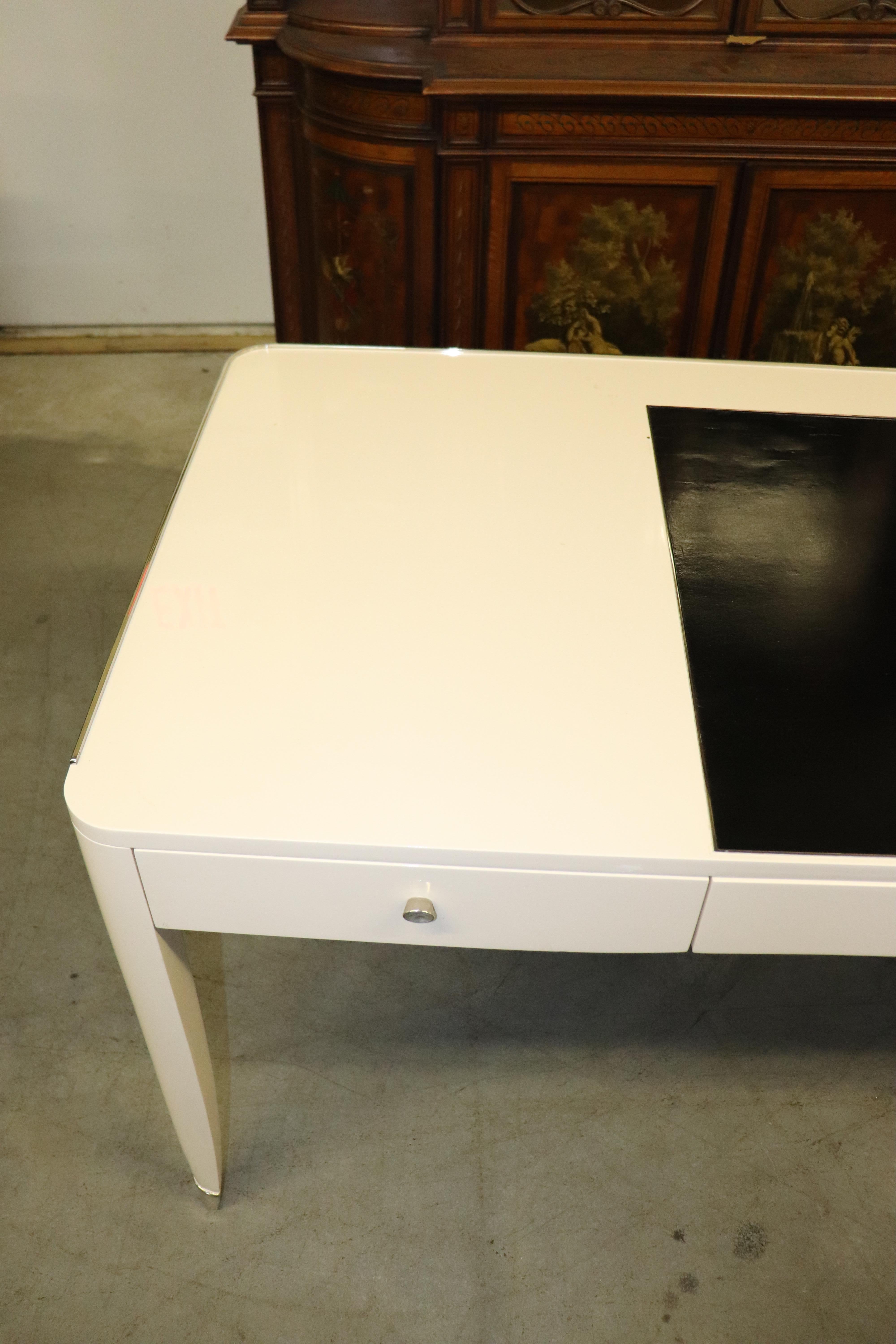 Ralph Lauren Off-White Paris One Fifth Writing Desk with Black Leather In Good Condition In Swedesboro, NJ