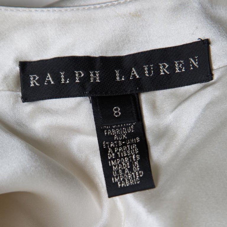 Ralph Lauren Off White Silk Satin Cutout Back Detail Sleeveless Gown M ...
