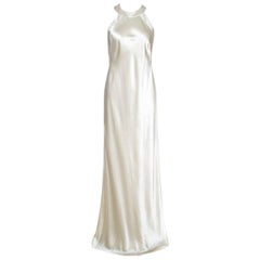 Ralph Lauren Off White Silk Satin Cutout Back Detail Sleeveless Gown M