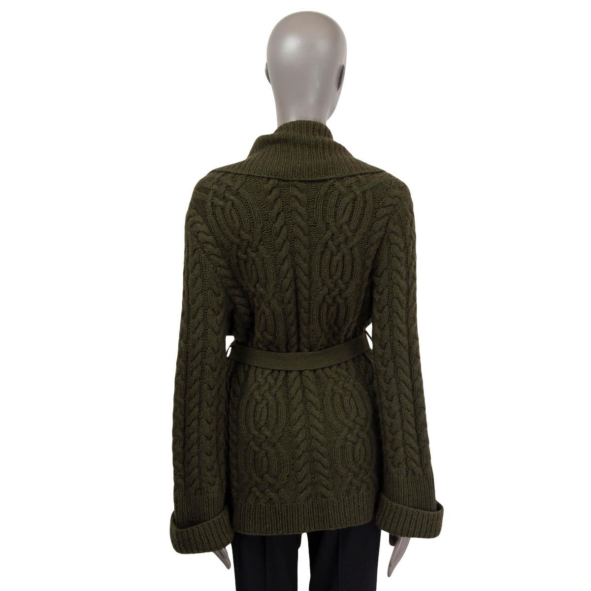 Black RALPH LAUREN olive green cashmere blend CABLE KNIT Cardigan Sweater XL For Sale