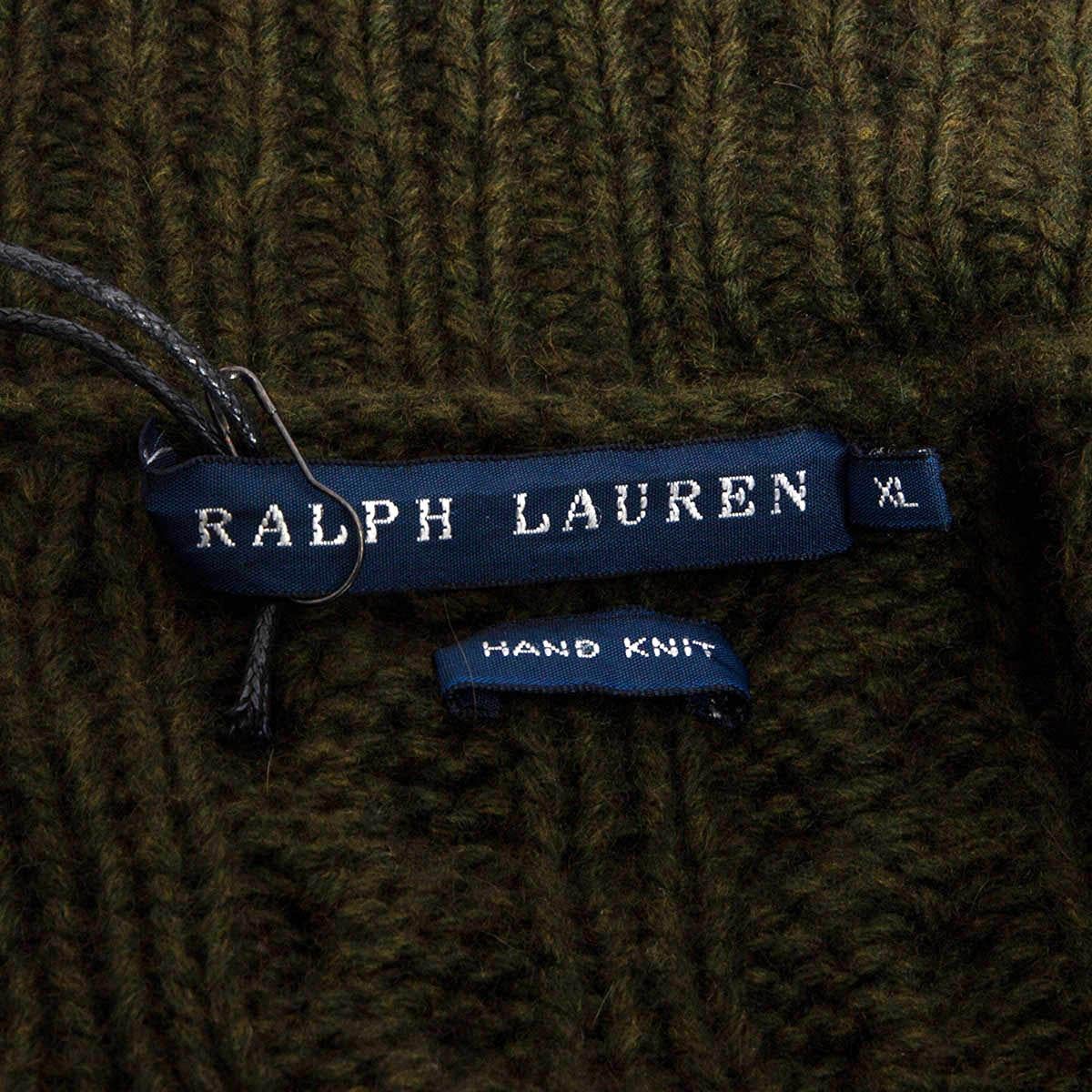 Women's RALPH LAUREN olive green cashmere blend CABLE KNIT Cardigan Sweater XL For Sale