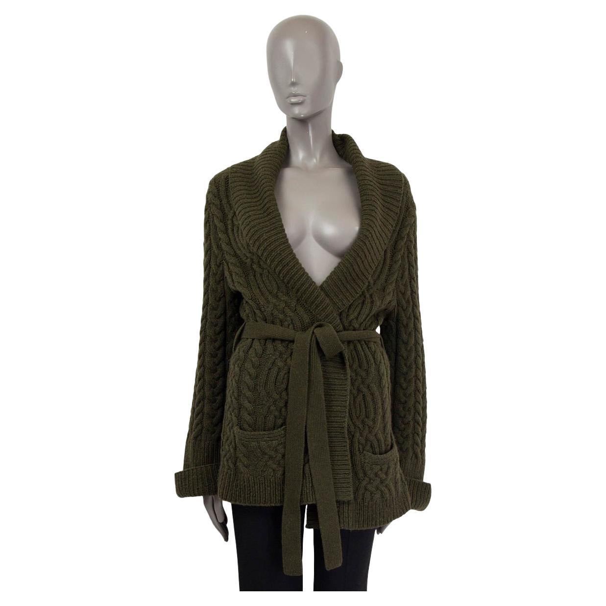 RALPH LAUREN olive green cashmere blend CABLE KNIT Cardigan Sweater XL For Sale