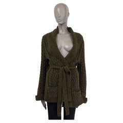 RALPH LAUREN olive green cashmere blend CABLE KNIT Cardigan Sweater XL