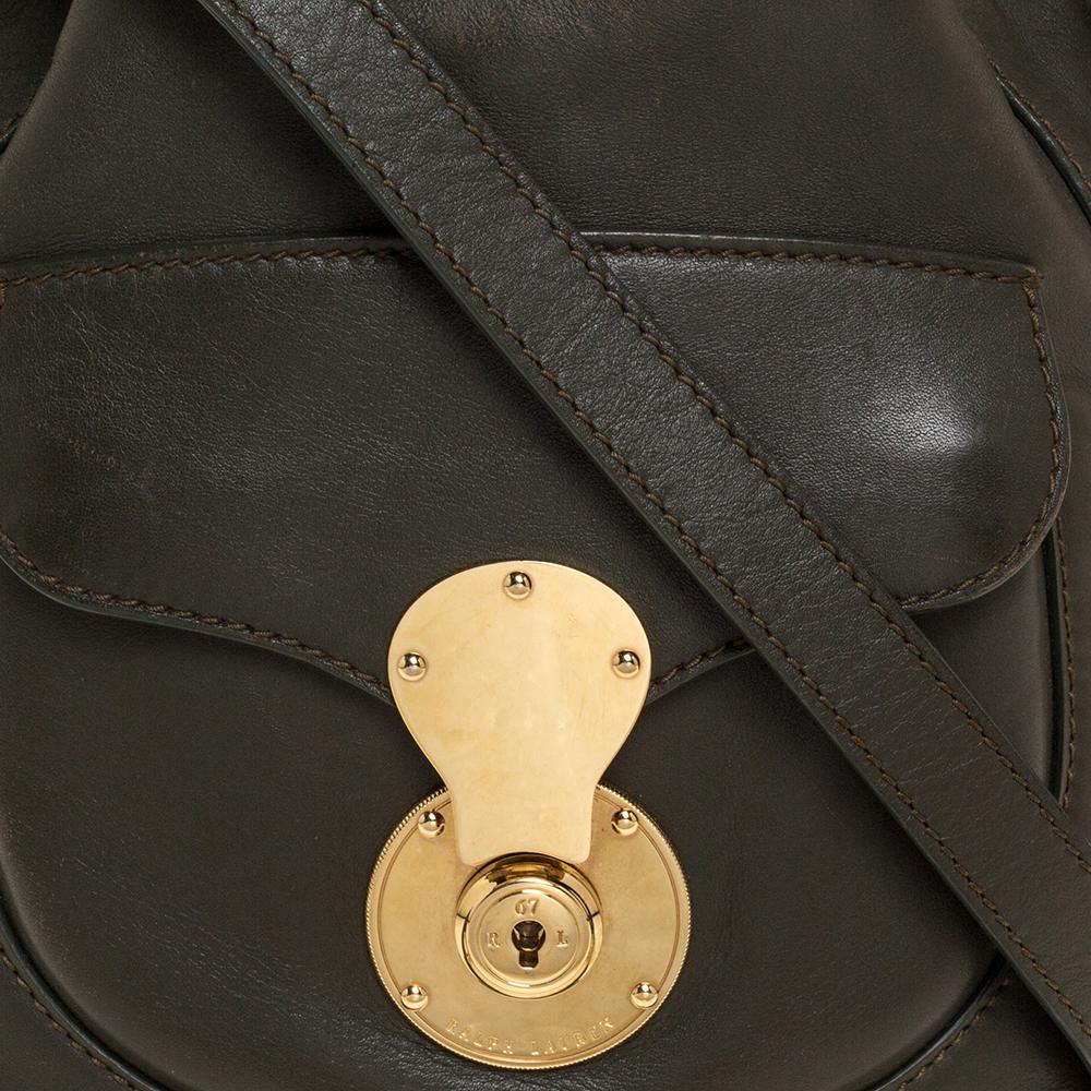 Black Ralph Lauren Olive Green Leather Ricky Drawstring Bucket Bag