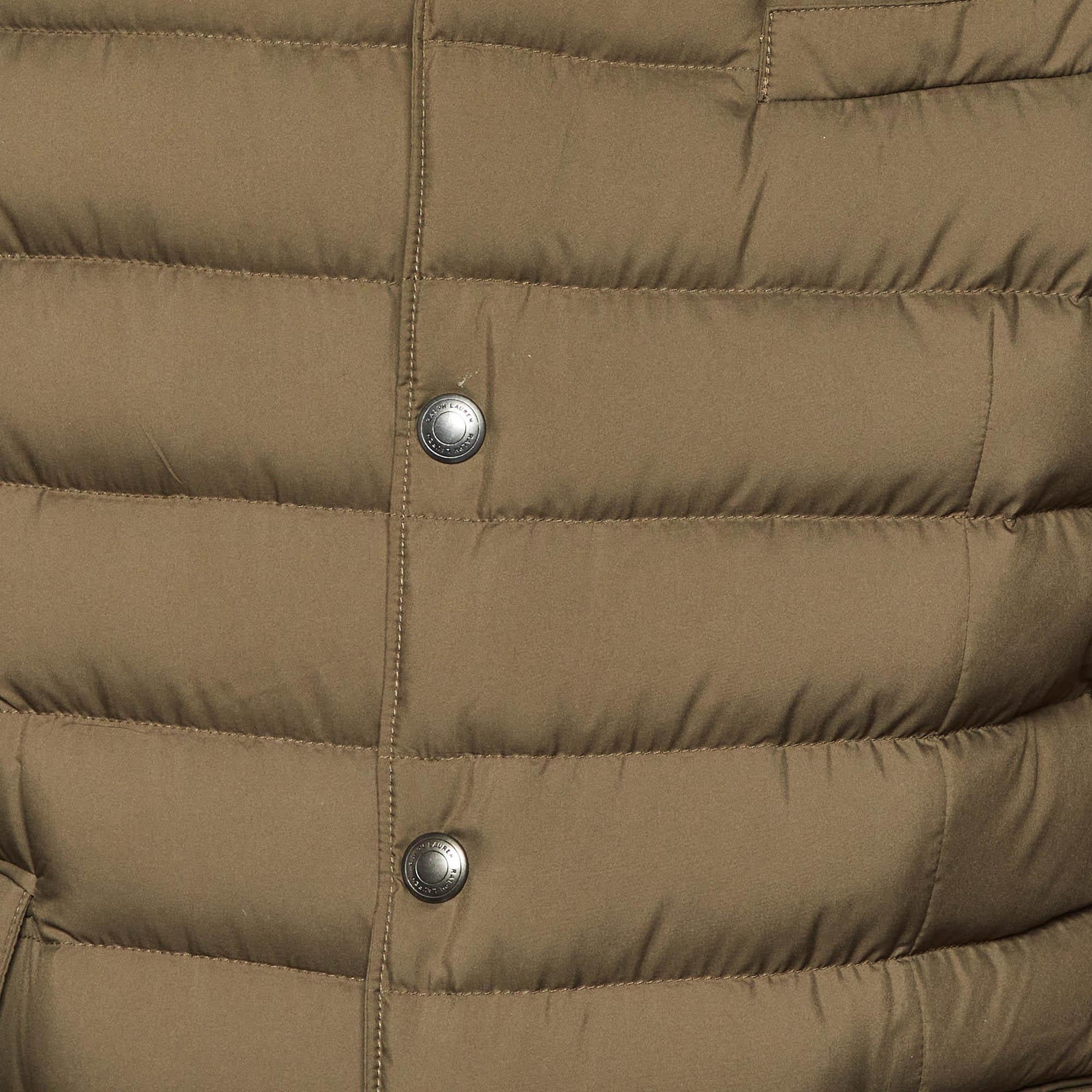 Brown Ralph Lauren Olive Green Synthetic Quilted Down Jacket L