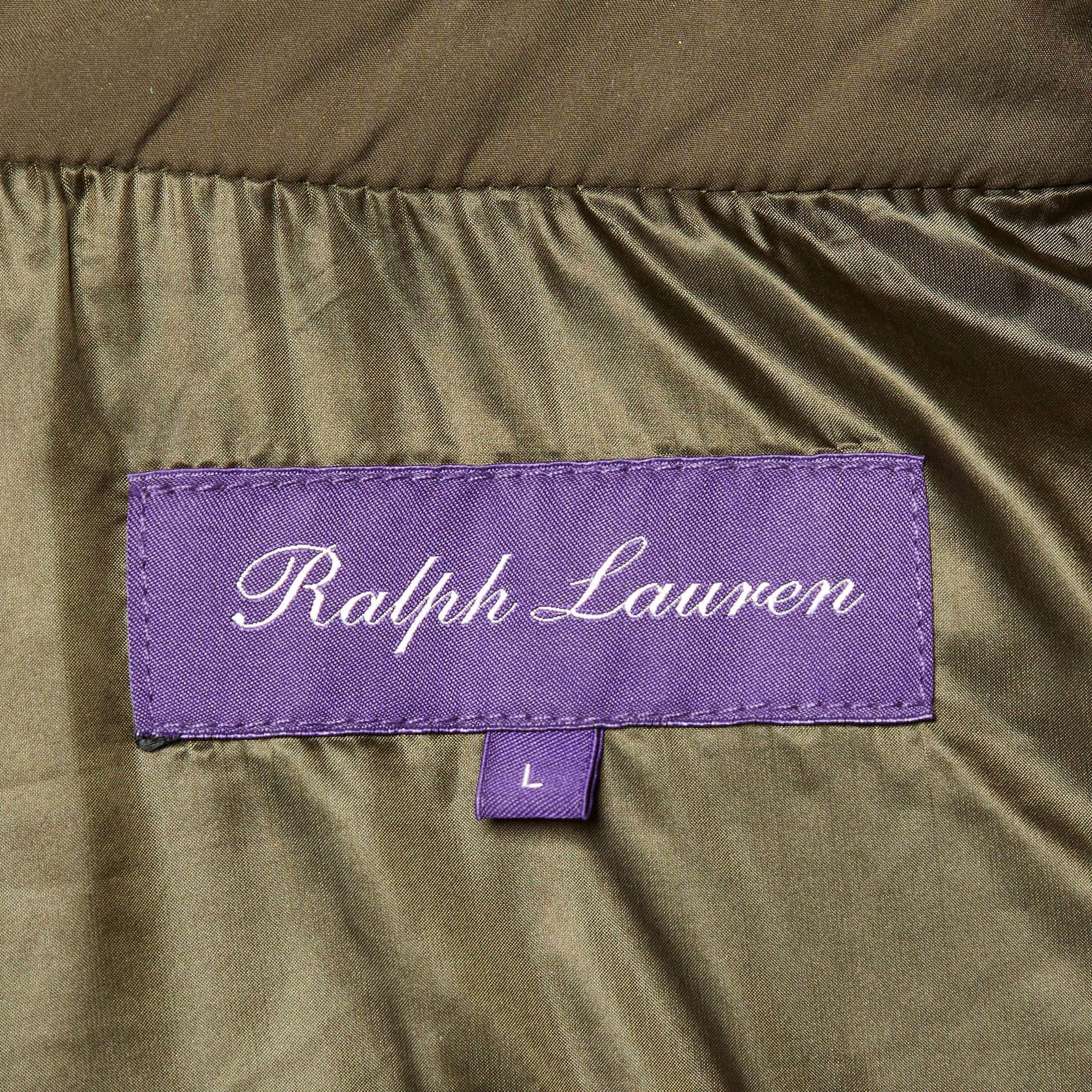 Ralph Lauren Olive Green Synthetic Quilted Down Jacket L In Excellent Condition In Dubai, Al Qouz 2