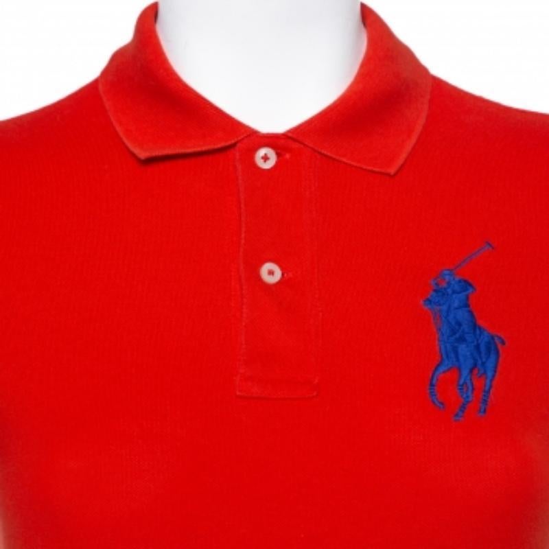 Red Ralph Lauren Orange Cotton Pique The Skinny Polo T-Shirt S For Sale