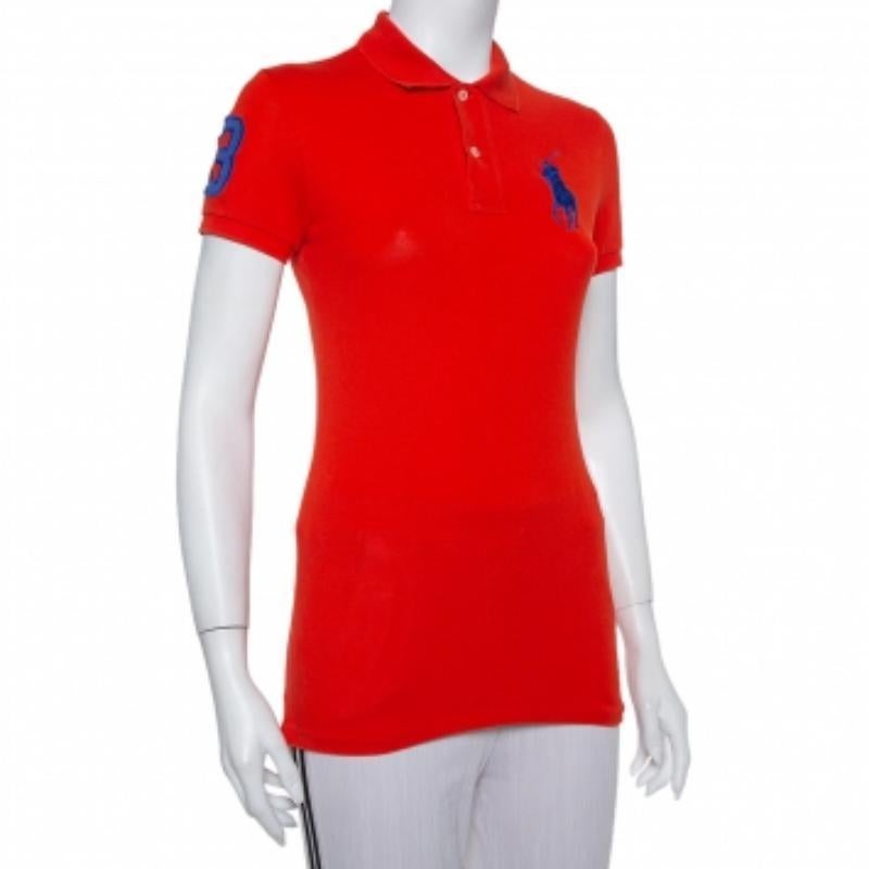 Ralph Lauren Orange Cotton Pique The Skinny Polo T-Shirt S In Good Condition For Sale In Dubai, Al Qouz 2