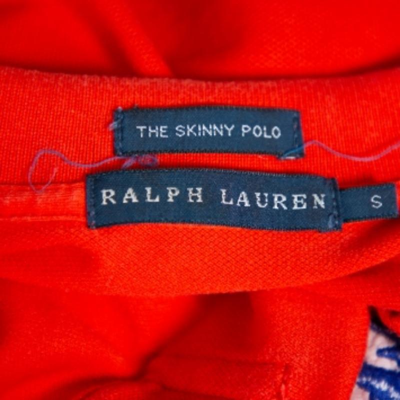 Women's Ralph Lauren Orange Cotton Pique The Skinny Polo T-Shirt S For Sale