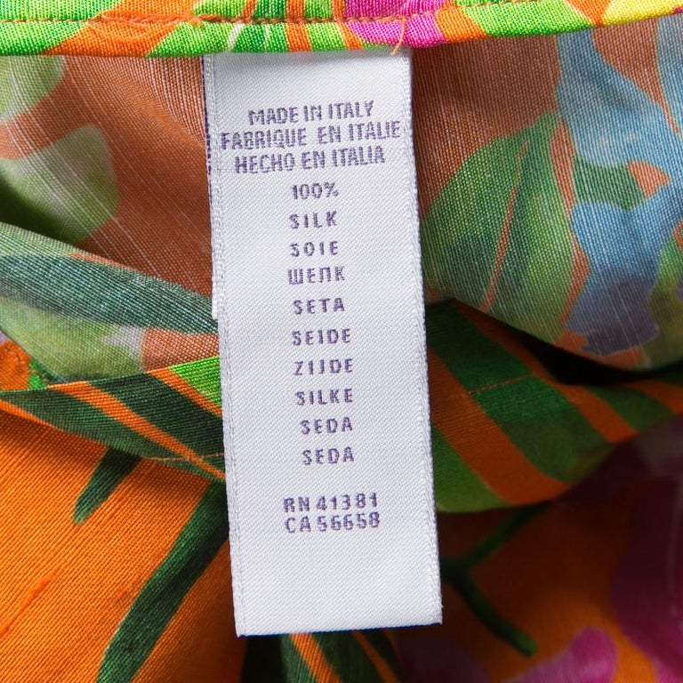Ralph Lauren Orange Tropical Floral Print Button Front Silk Shirt XXL ...