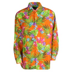 Ralph Lauren Orange Tropical Floral Print Button Front Silk Shirt XXL