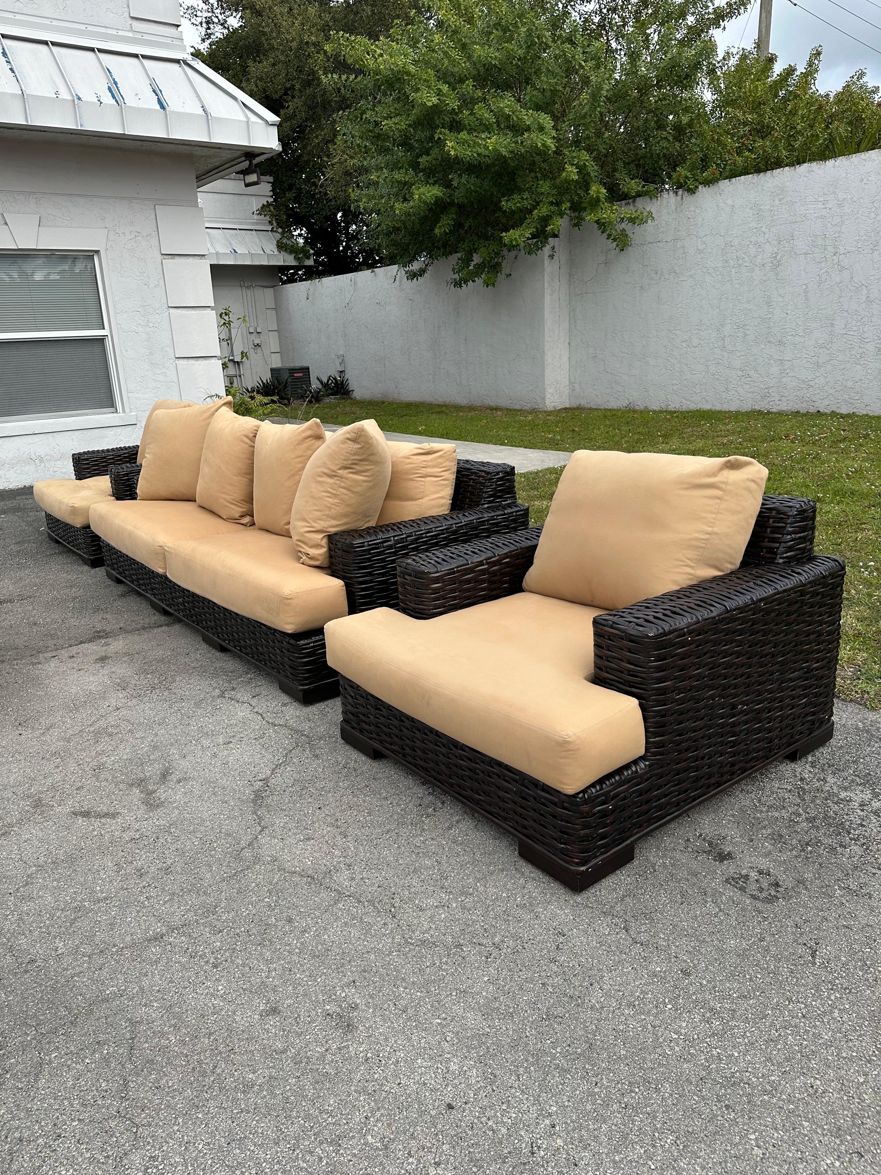 Ralph Lauren Sofá y Sillas de Ratán Tejido Orgánico Moderno Canyon, set de 3 en Excelente estado para la venta en Fort Lauderdale, FL