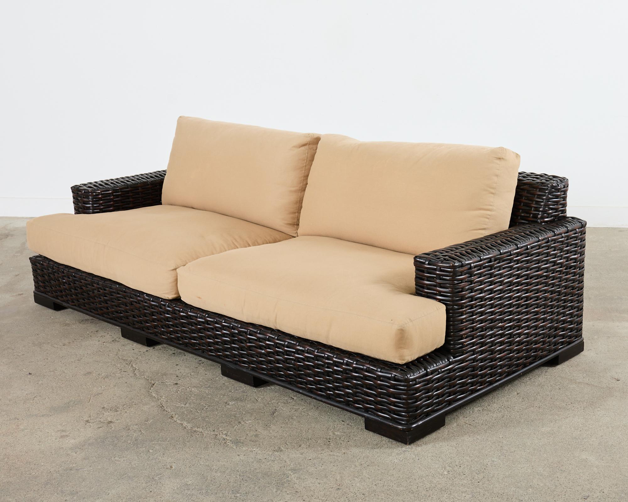 American Ralph Lauren Organic Modern Woven Rattan Canyon Sofa For Sale