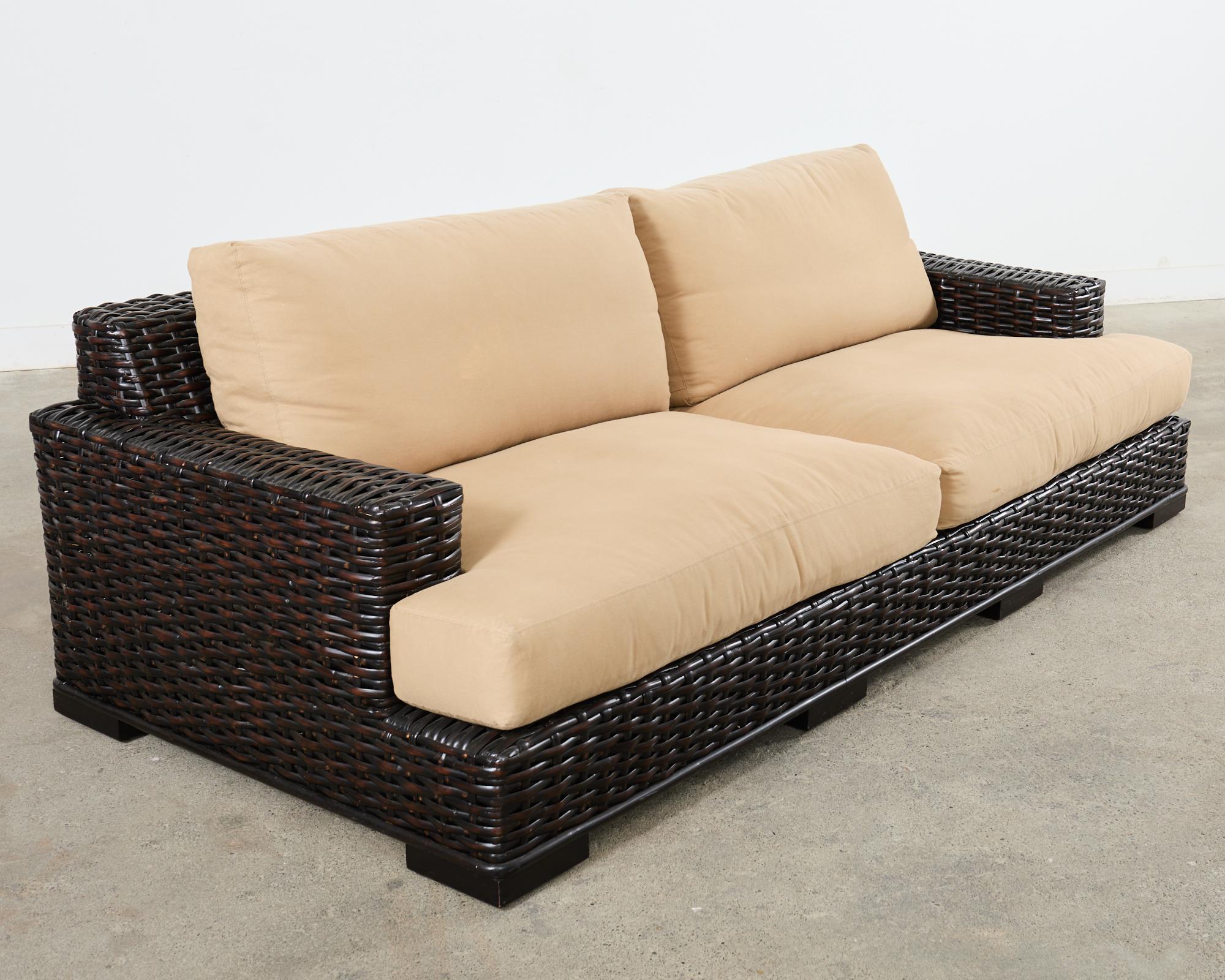 Hand-Crafted Ralph Lauren Organic Modern Woven Rattan Canyon Sofa For Sale