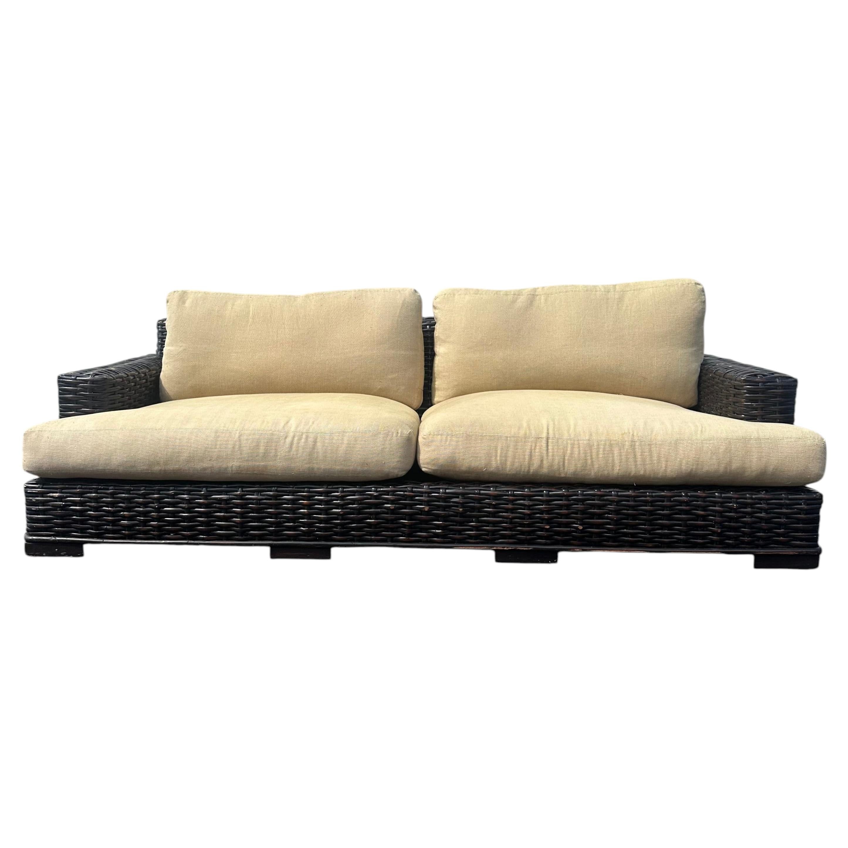 Ralph Lauren Organic Modern Woven Rattan Expresso Brown Canyon Sofa