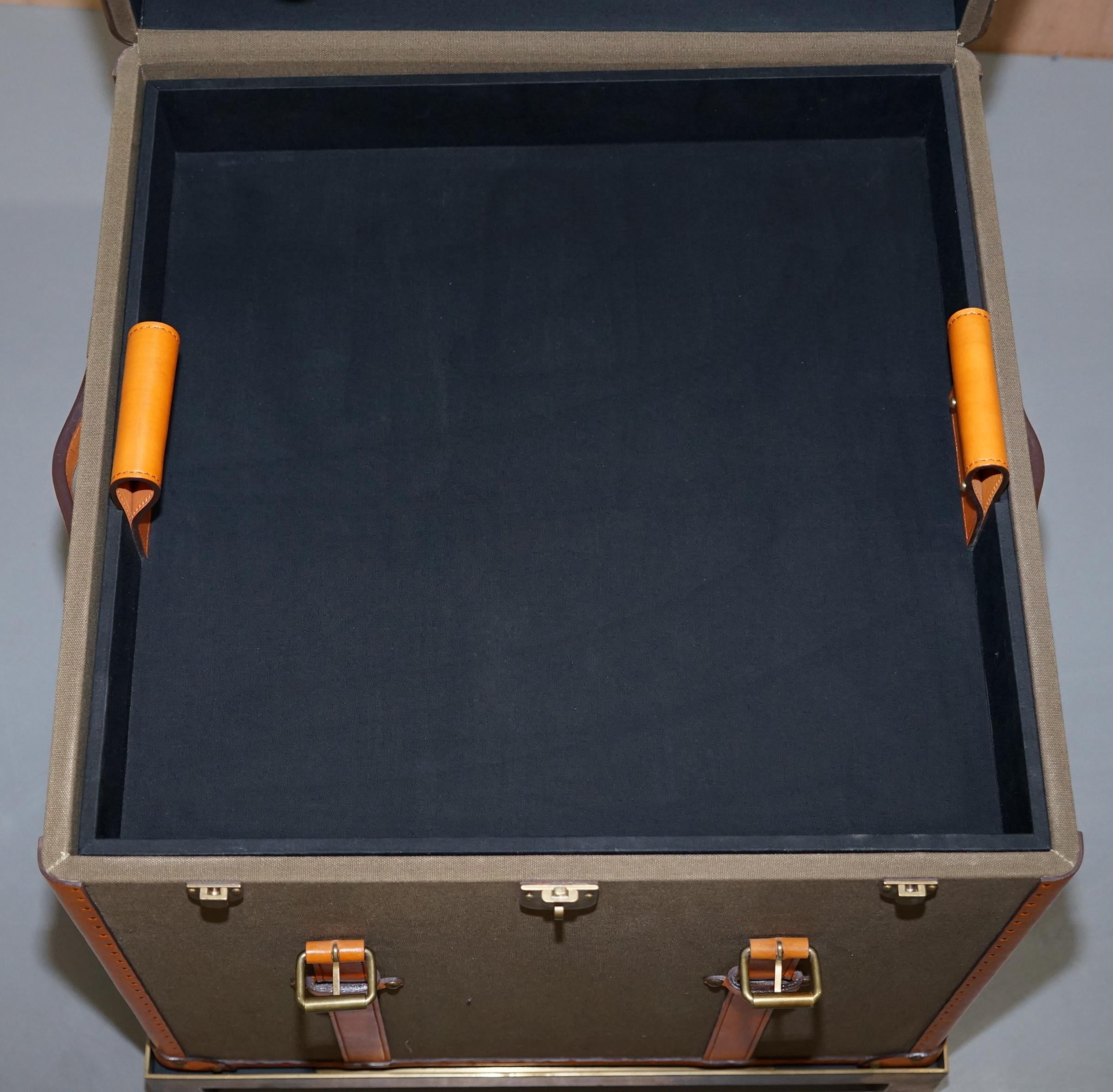 Ralph Lauren Oxford Leather Bound Nickle Luggage Trunks Side Tables 1