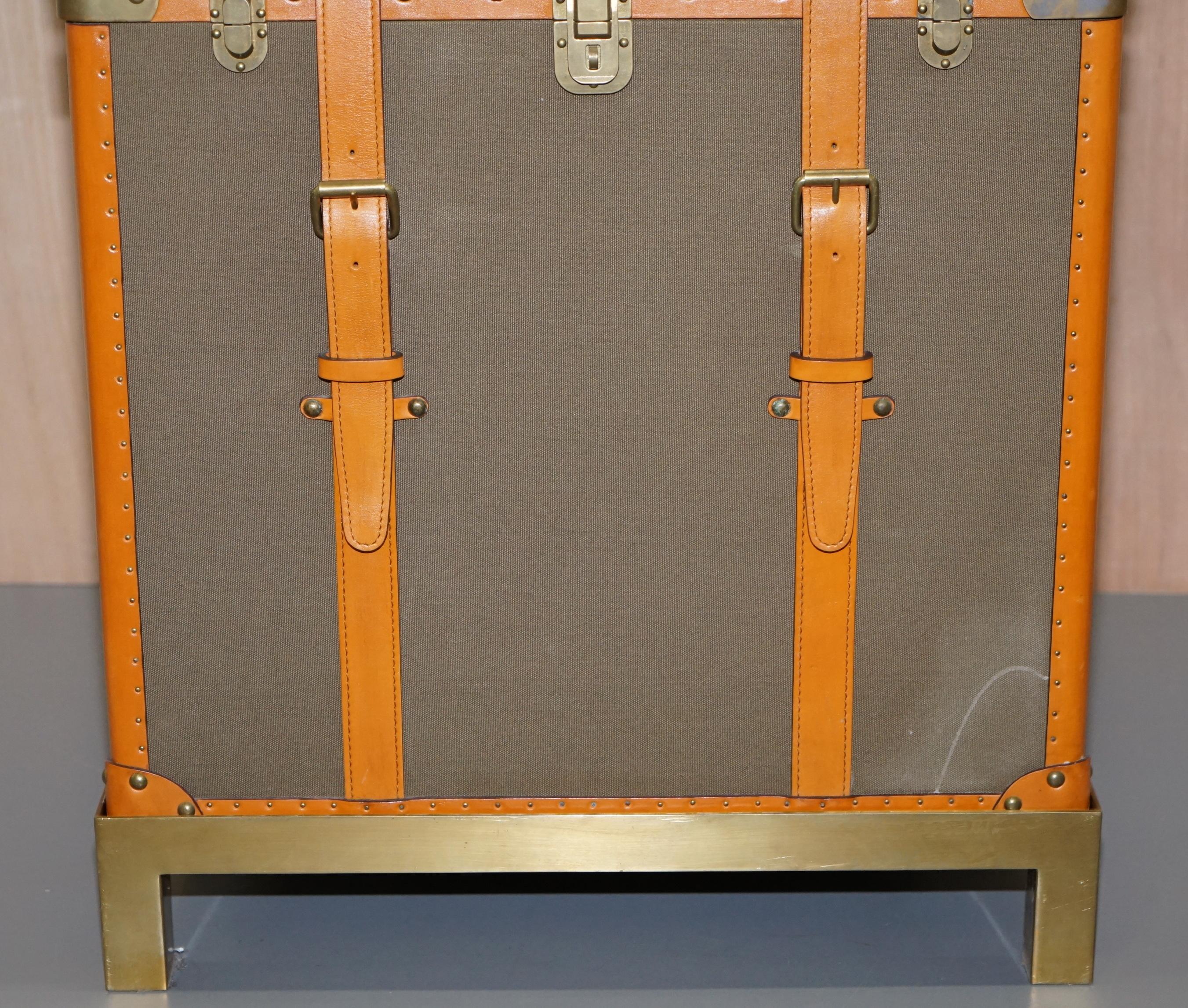 Ralph Lauren Oxford Leather Bound Nickle Luggage Trunks Side Tables 7