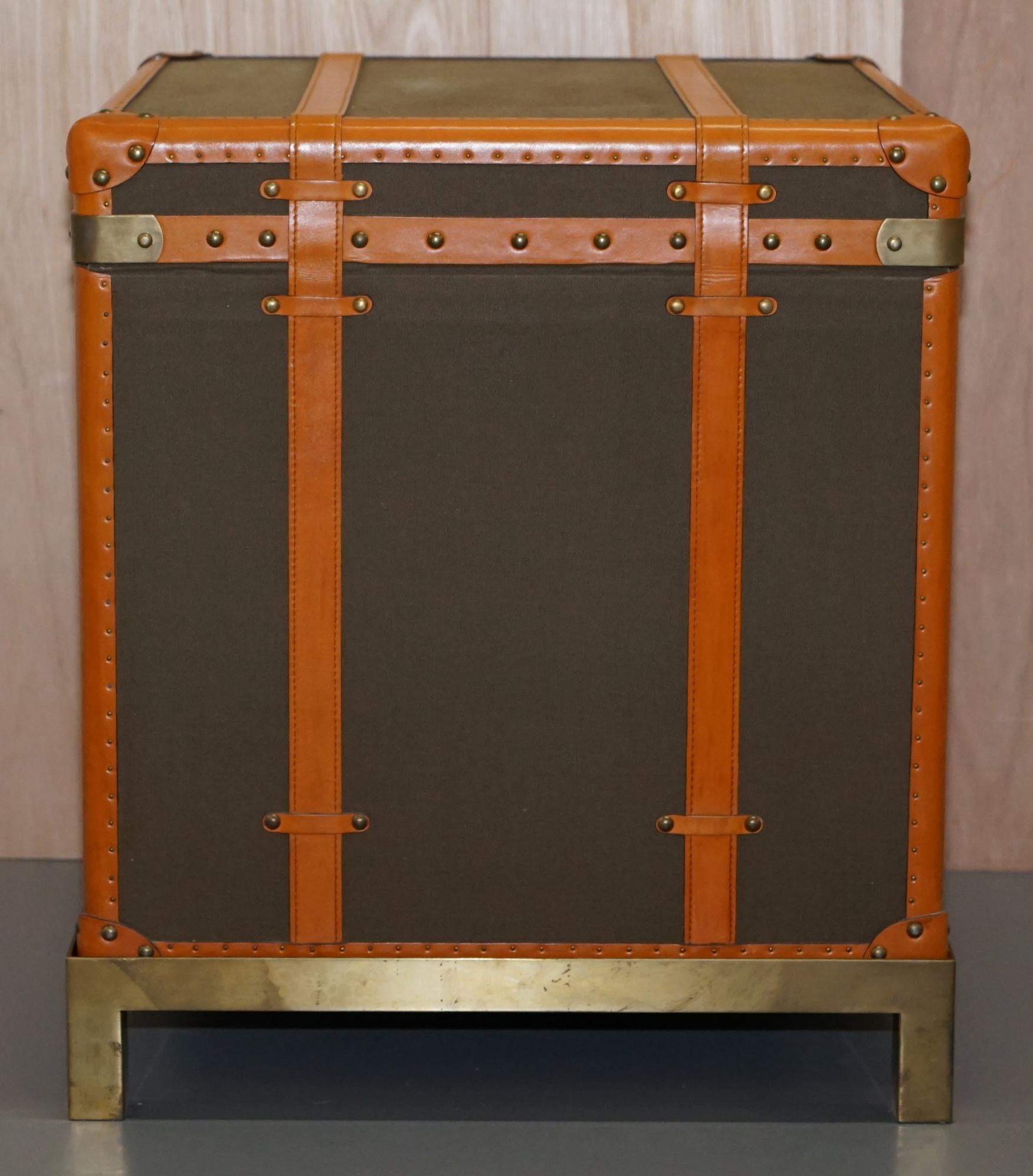 Ralph Lauren Oxford Leather Bound Nickle Luggage Trunks Side Tables 10