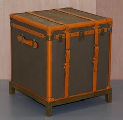 Ralph Lauren Oxford Leather Bound Nickle Luggage Trunks Side Tables