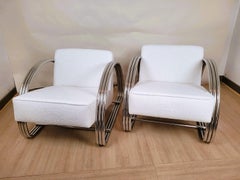 after Ralph Lauren, Pair Of Large Chrome Armchairs, XXth Century