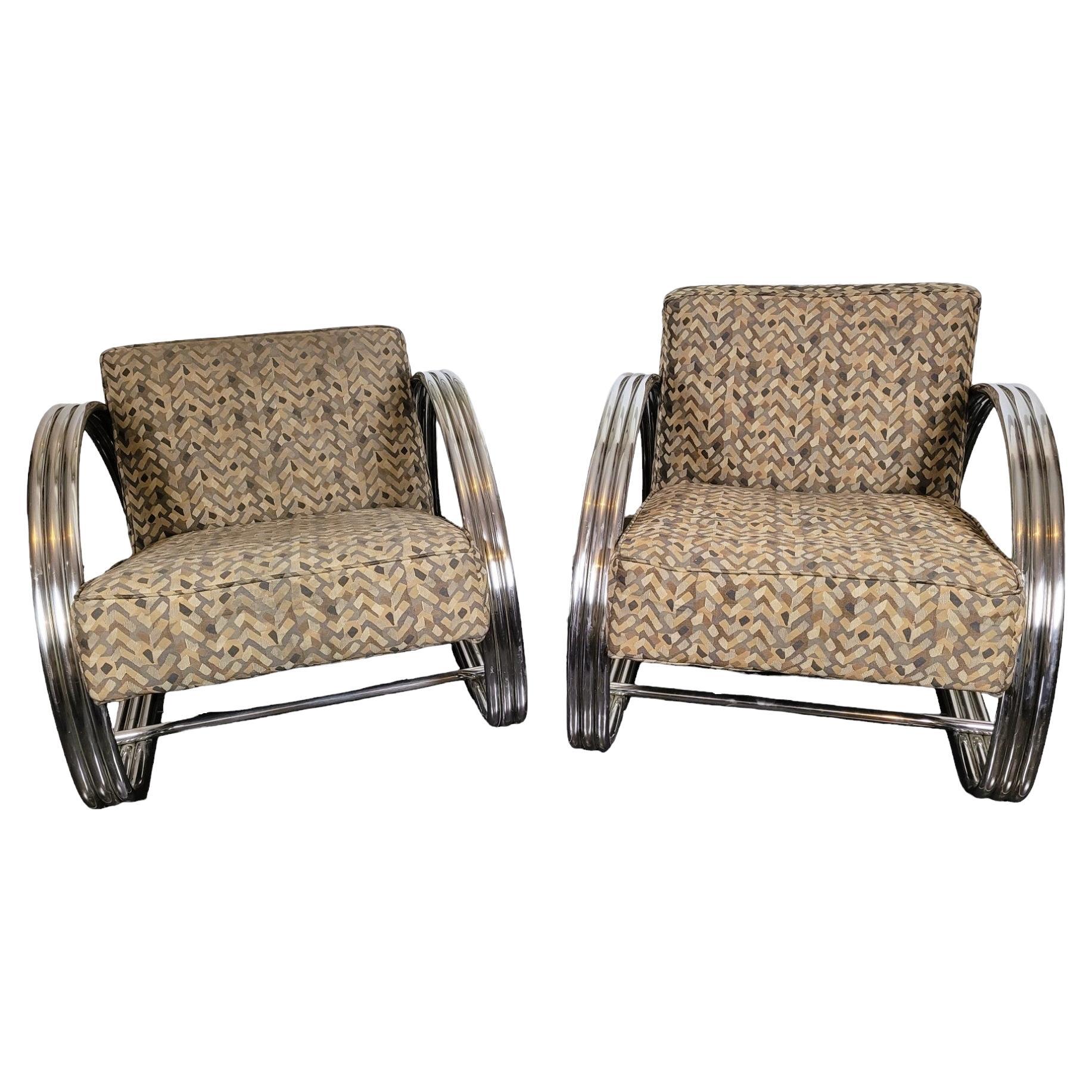 Ralph Lauren, Pair Of Large Chrome Armchairs, XXth Century