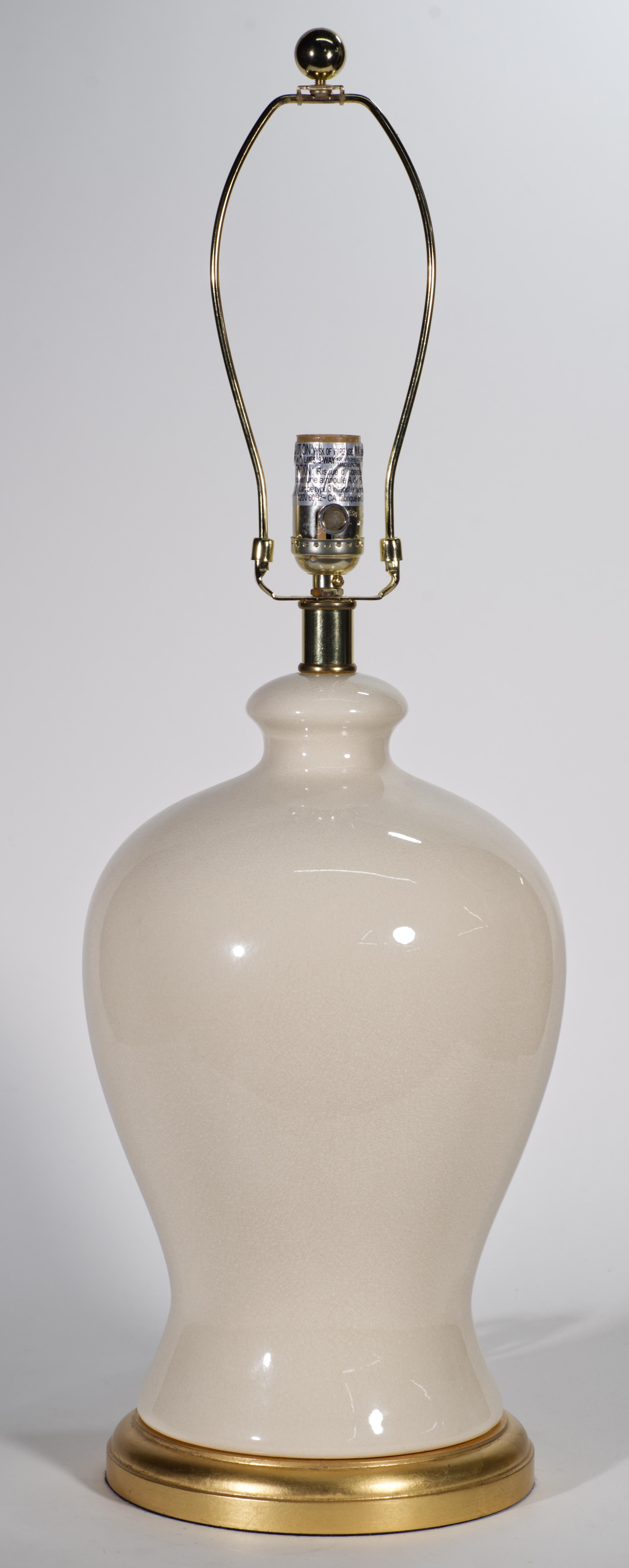 American Ralph Lauren Pair of Large Urn Table Lamps, White Craquelure Glaze
