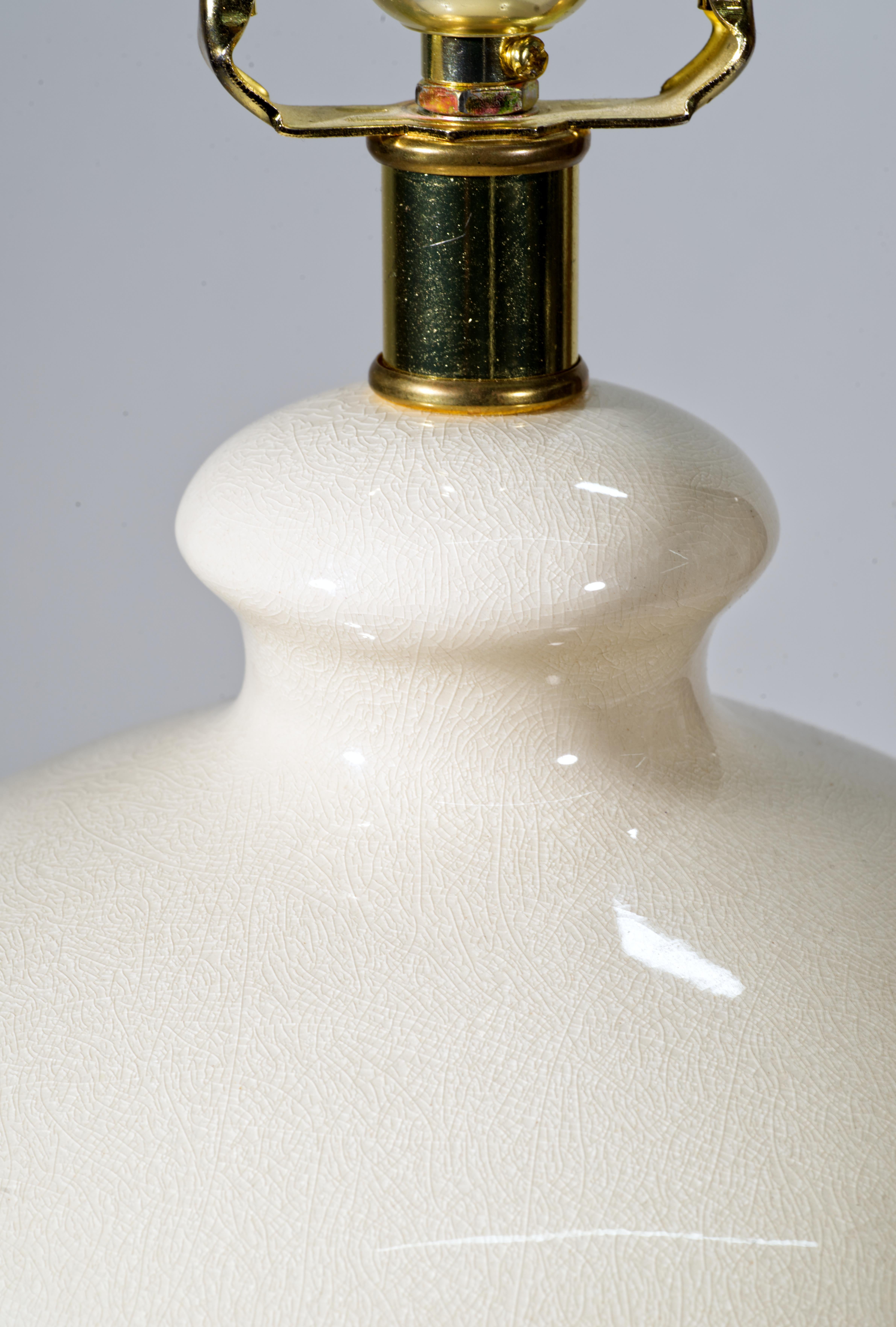 Glazed Ralph Lauren Pair of Large Urn Table Lamps, White Craquelure Glaze