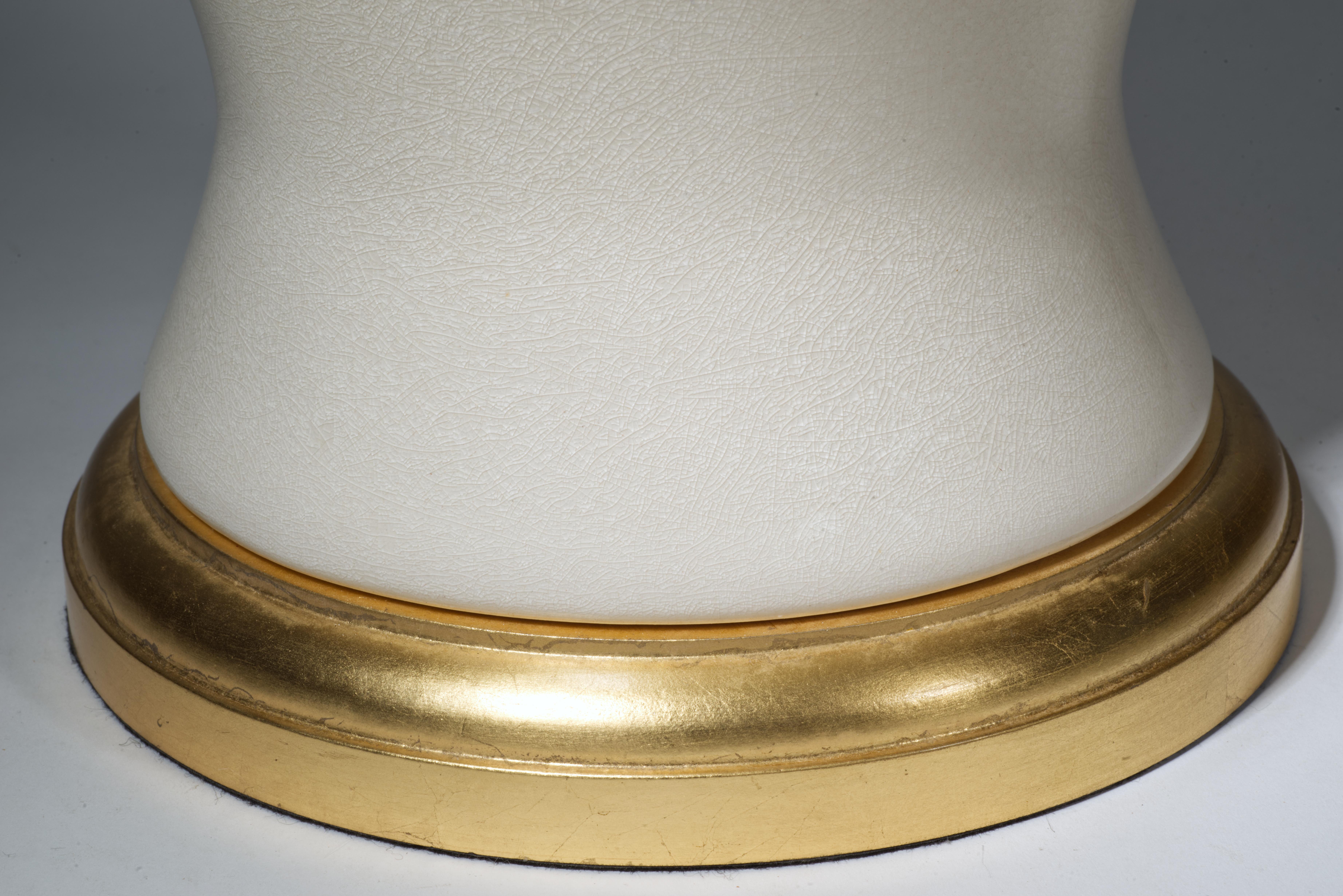 Ralph Lauren Pair of Large Urn Table Lamps, White Craquelure Glaze In Good Condition In Clifton Springs, NY