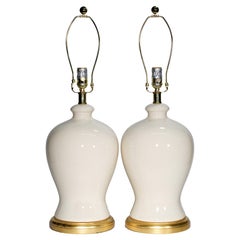 Ralph Lauren Pair of Large Urn Table Lamps, White Craquelure Glaze