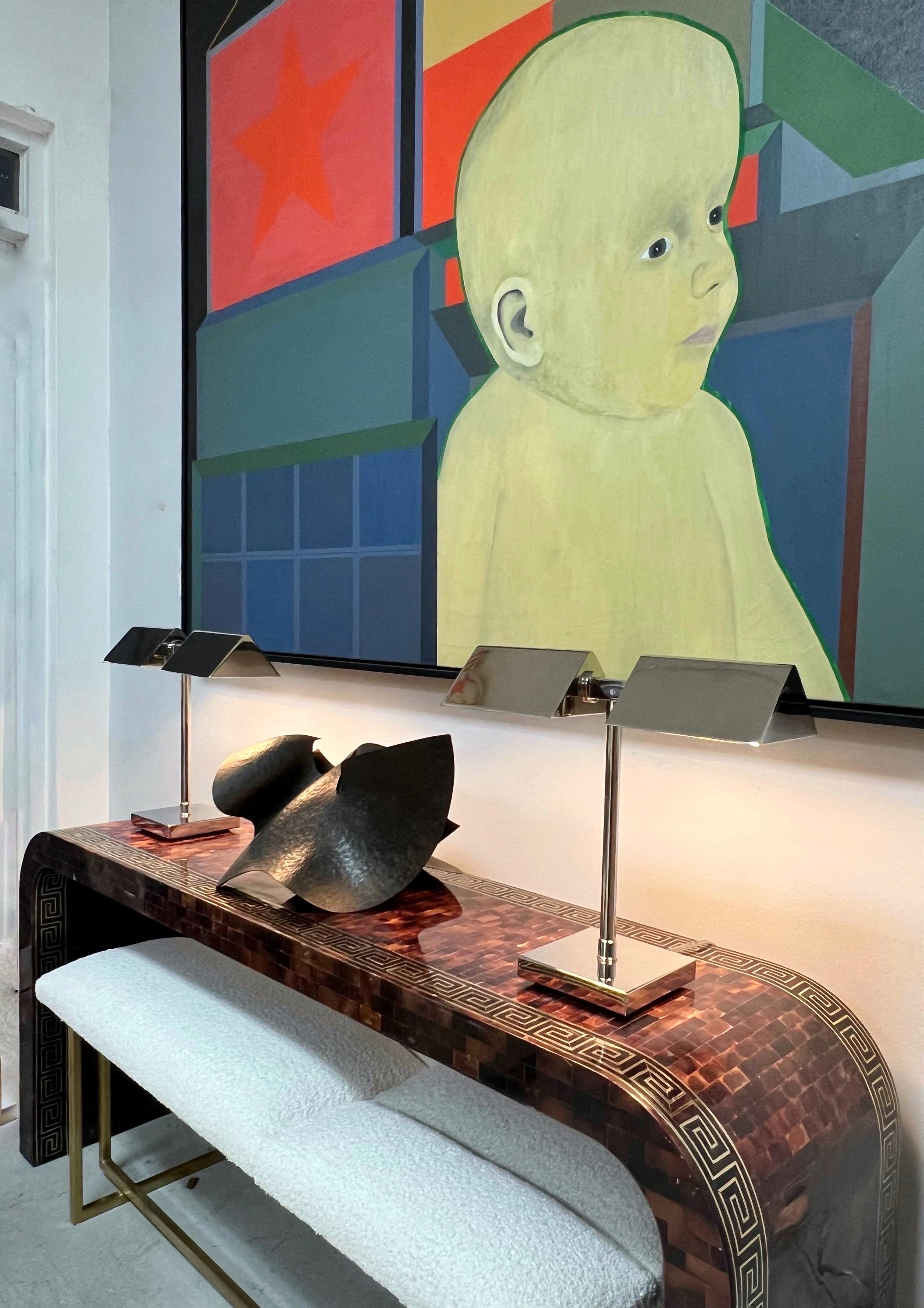 Ralph Lauren Pair of Nickel Table Desk Lamps In Good Condition In Miami, FL
