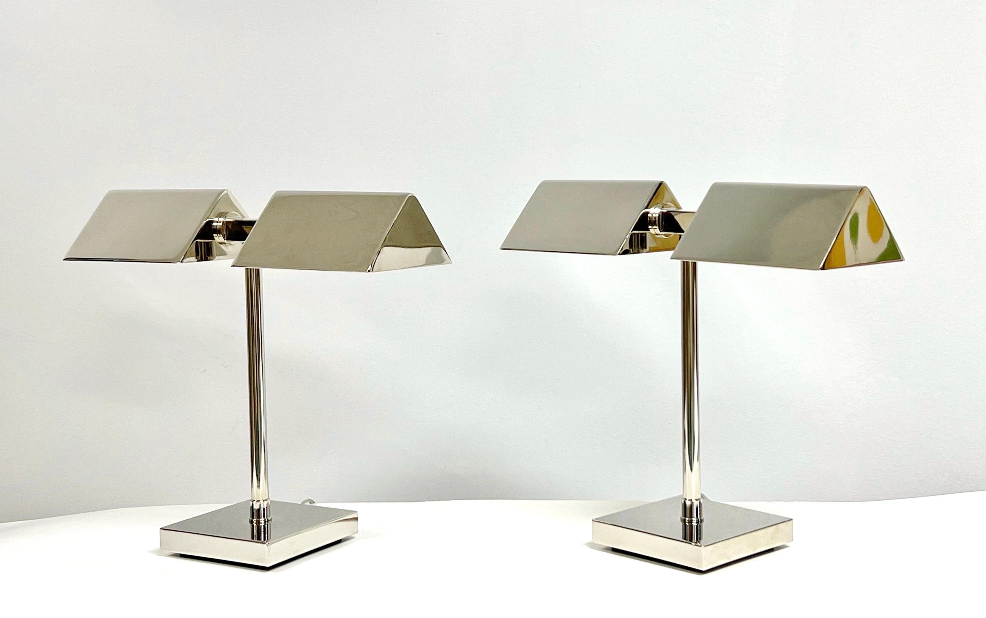 Ralph Lauren Pair of Nickel Table Desk Lamps 2