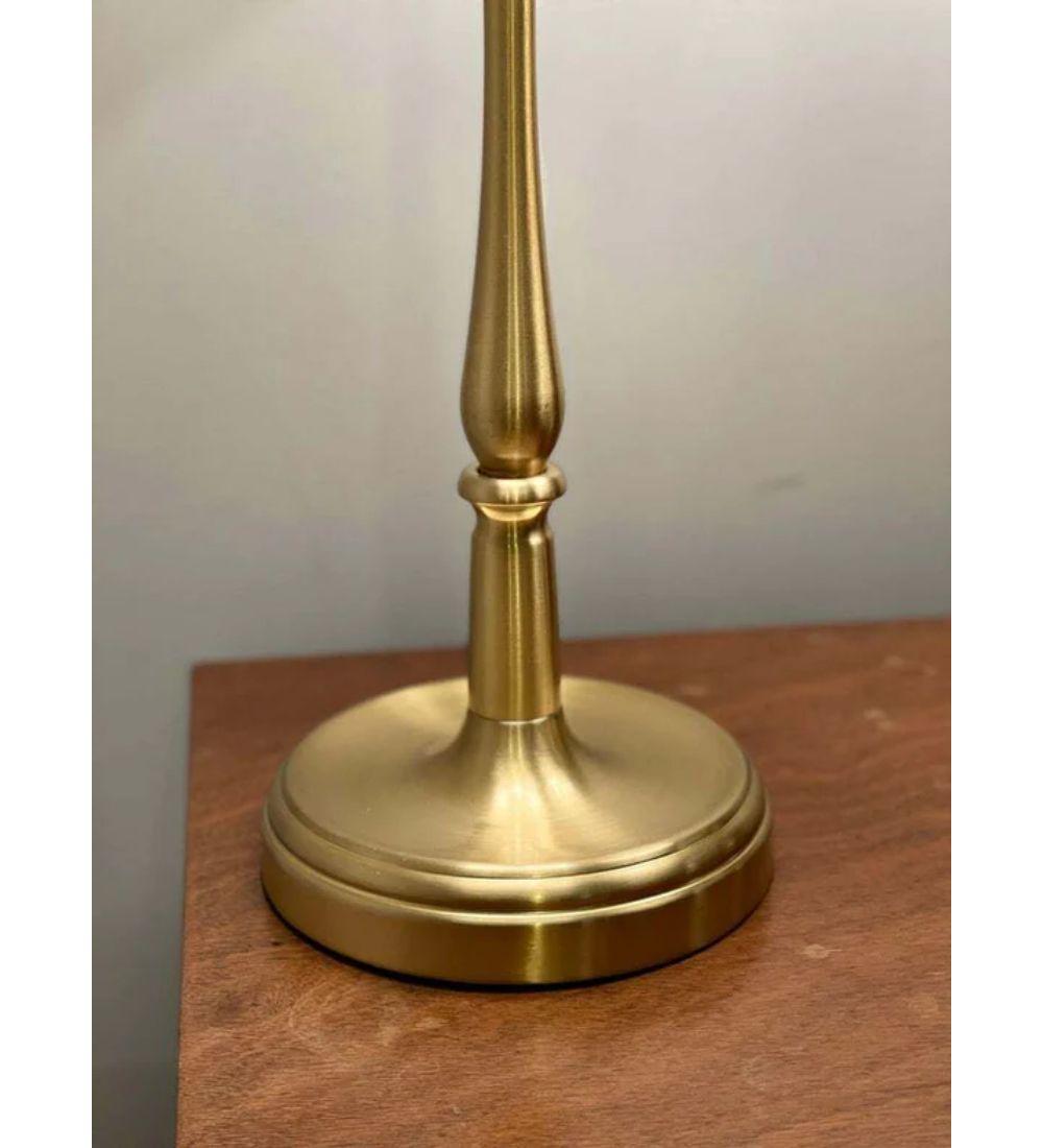 tunning pair of ralph lauren 85cm tall victorian brass candle table lamp.

They have the lauren brass plate around the base and have height adjustable shades and inline cable switches. 

Additional information:
Material: Brass
Brand: Lauren