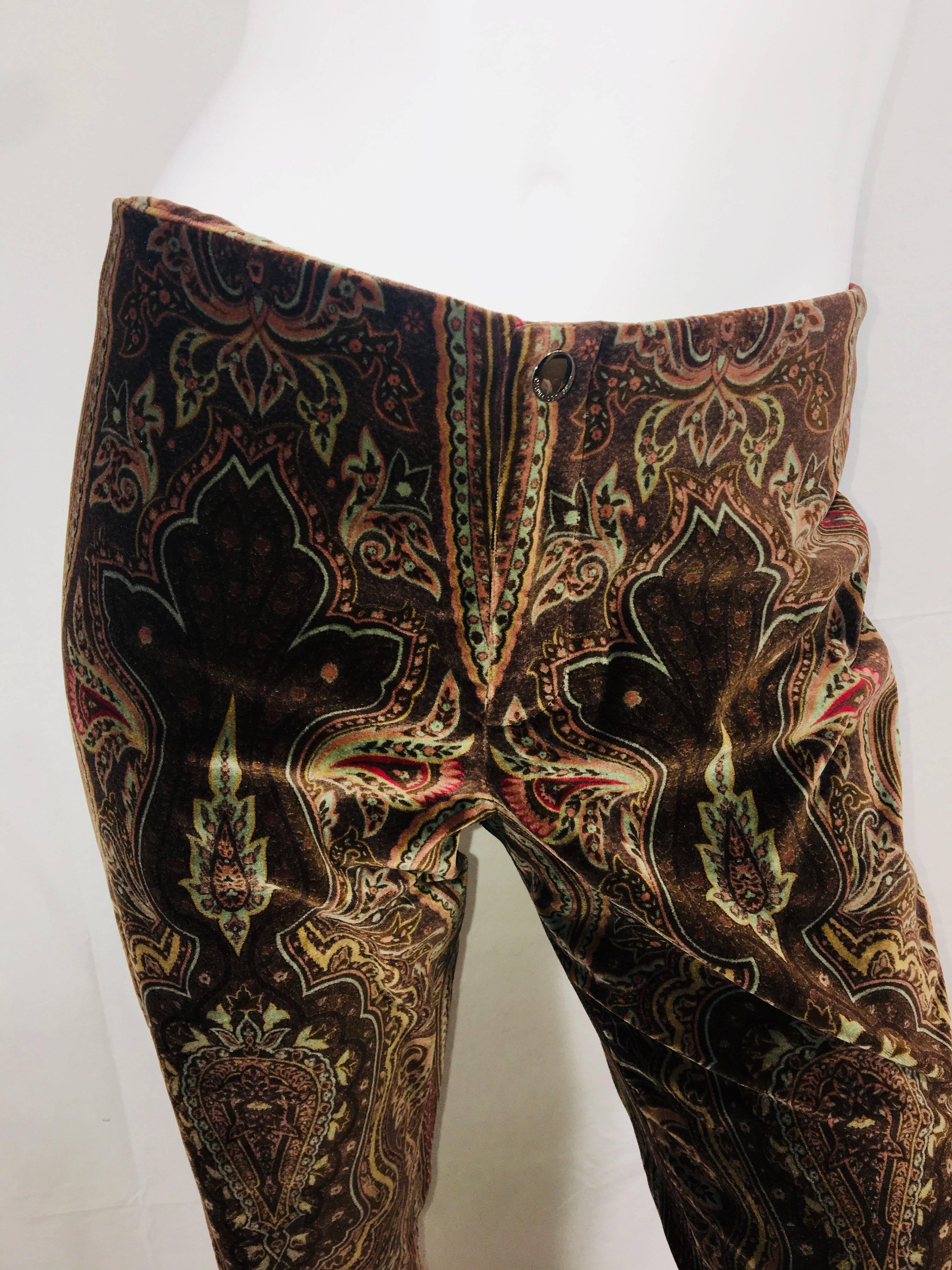 Ralph Lauren Straight Leg Velvet Pants with Paisley Print 