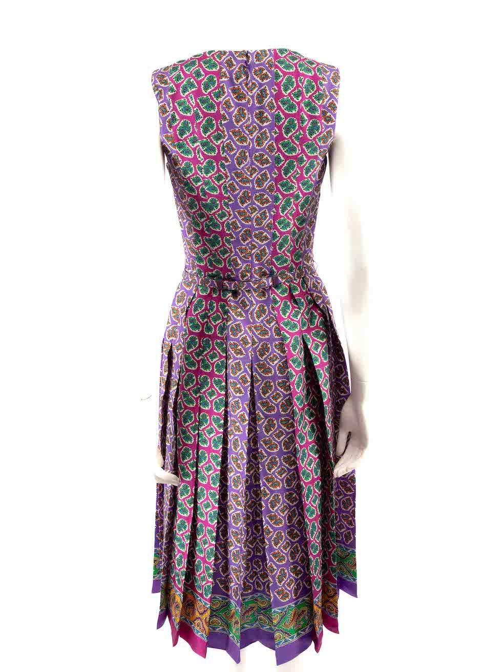 Ralph Lauren Vestido Midi Plisado de Seda con Estampado Paisley Talla XS Gris
