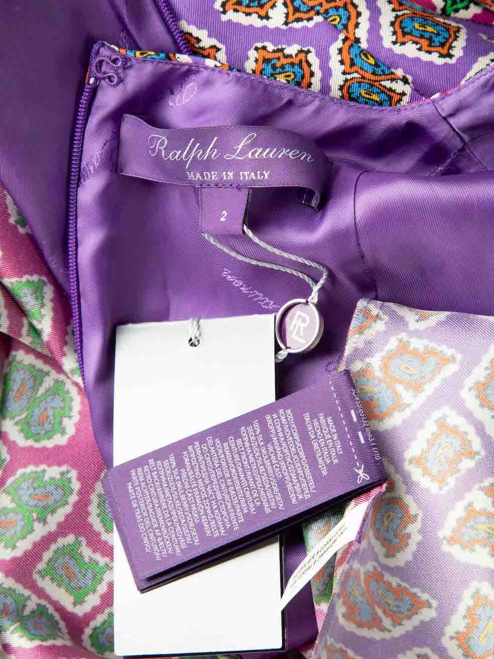 Ralph Lauren Vestido Midi Plisado de Seda con Estampado Paisley Talla XS en Nuevo Estado en London, GB