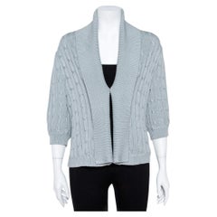 Ralph Lauren Pale Blue Cotton Cable Knit Shawl Lapel Cardigan L