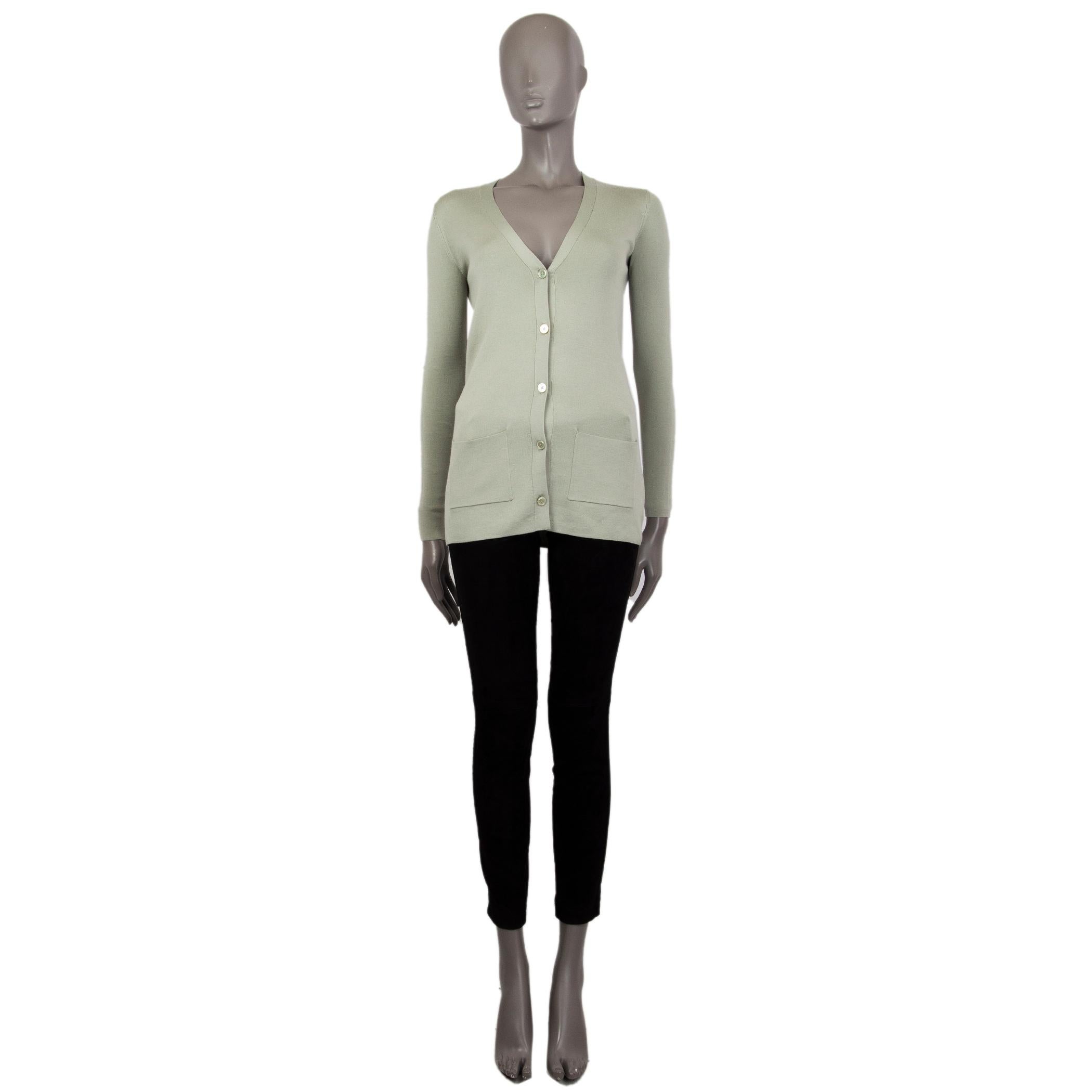 Gray RALPH LAUREN pale green wool & silk BUTTON FRONT Cardigan Sweater XS For Sale