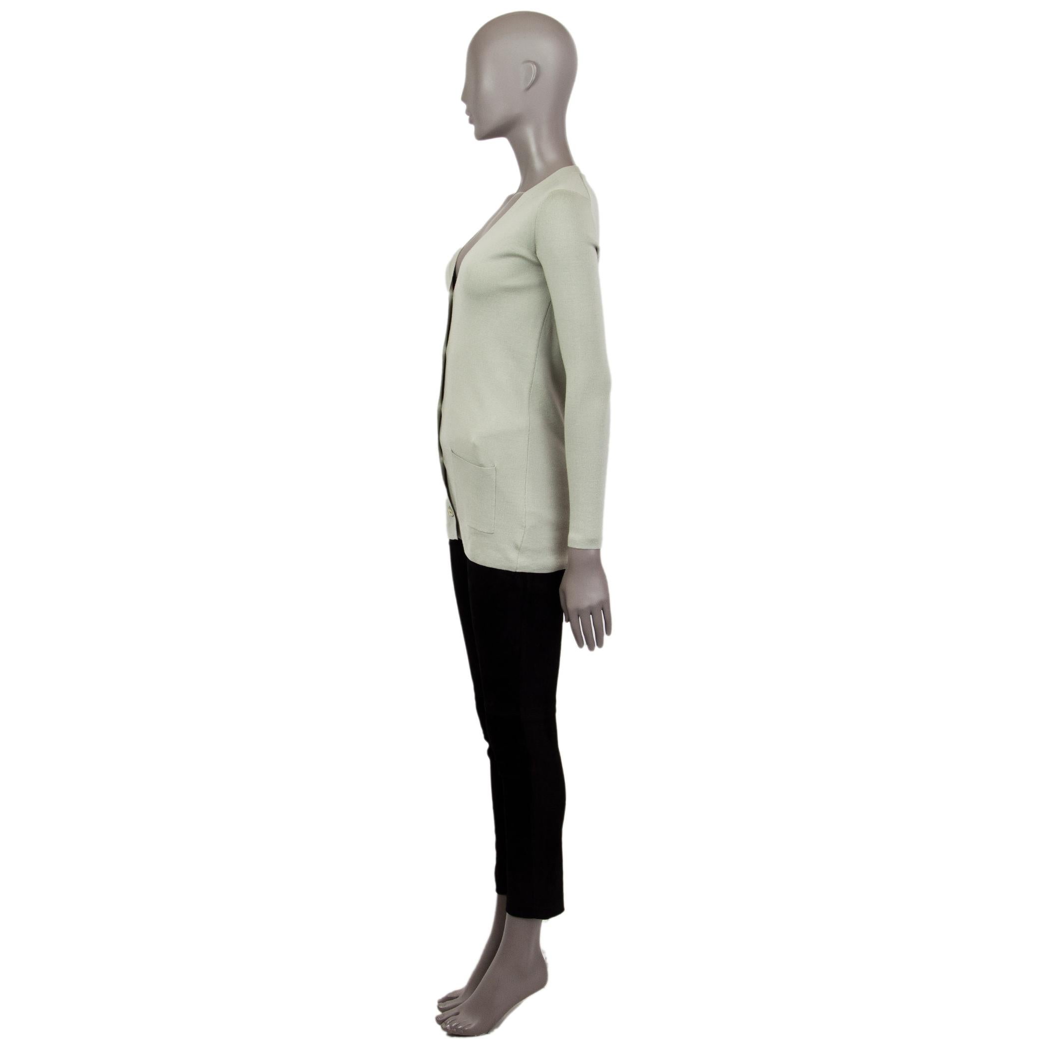 RALPH LAUREN Cardigan BUTTON FRONT vert pâle en laine et soie Excellent état - En vente à Zürich, CH